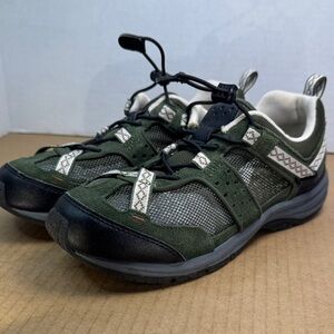 Womens Lands End Trekker Mesh Water Low Hiking Shoes Easy On, Olive Black, sz 8